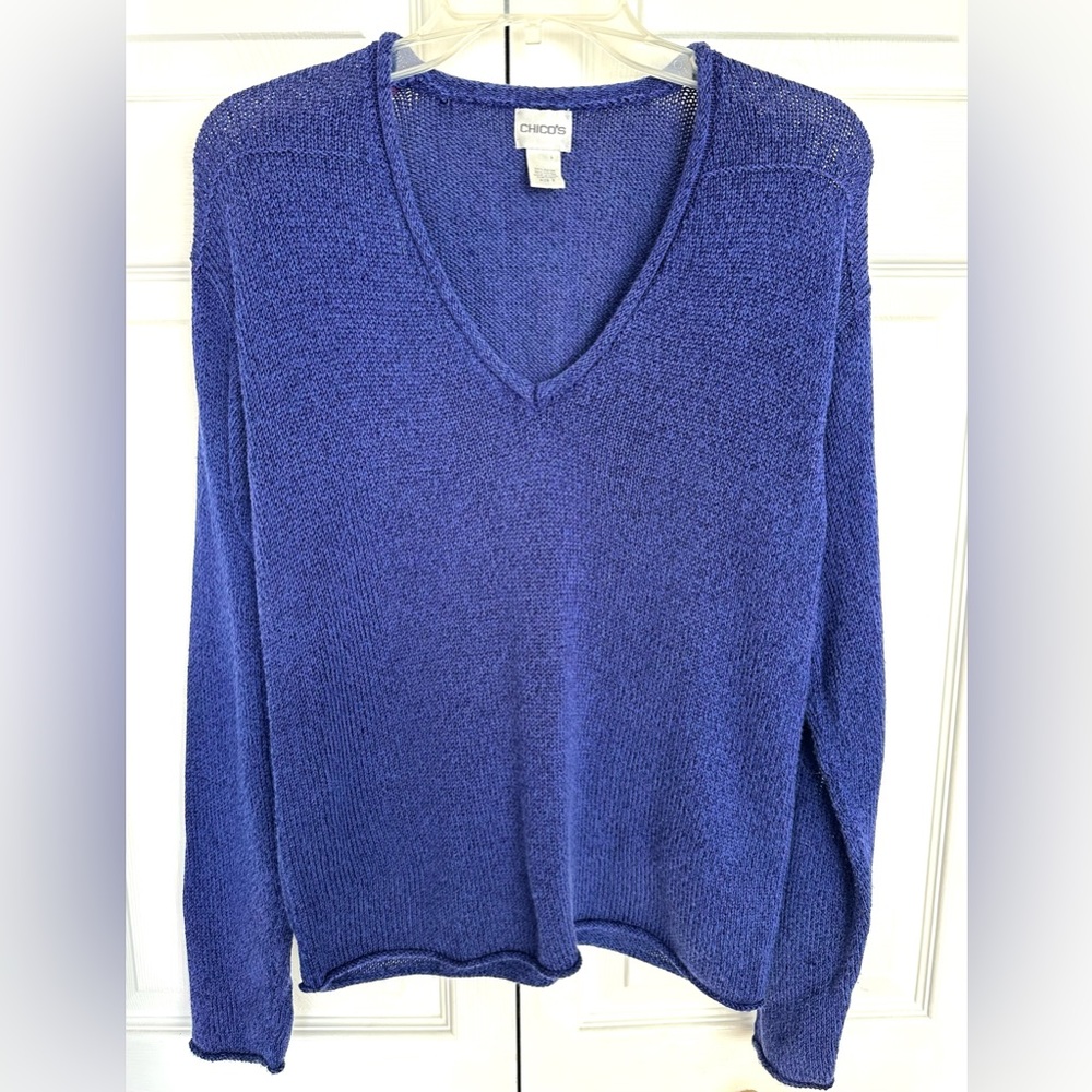 Chico’s Sapphire Blue Knit V Neck Sweater-Size 2